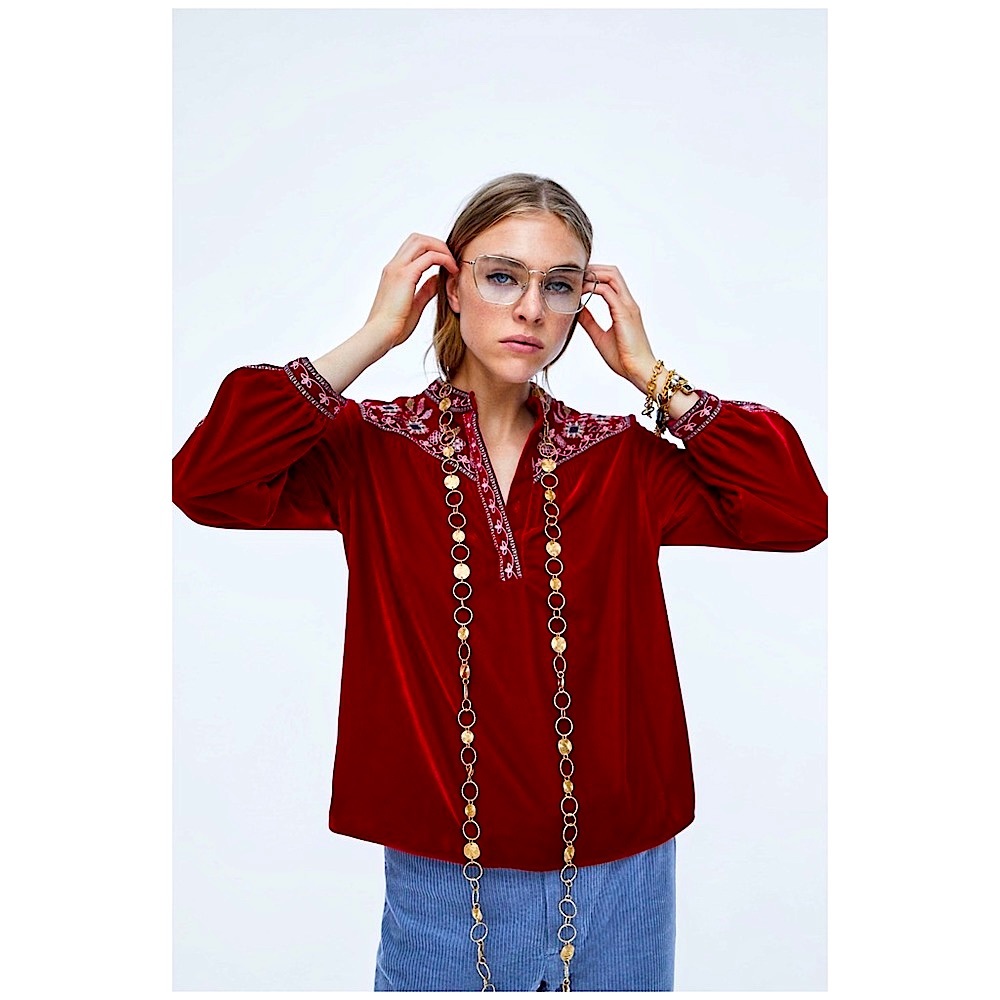 Zara Embroidered Velvet Shirt